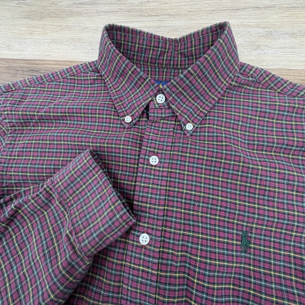 Polo Ralph Lauren Classic Fit Men's M Red Green Check  Cotton Button Down
